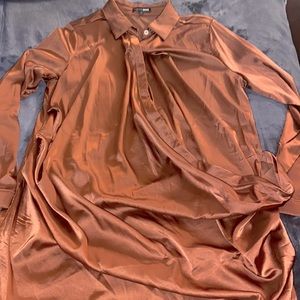 Large brown Fashion Nova satin shirt dress